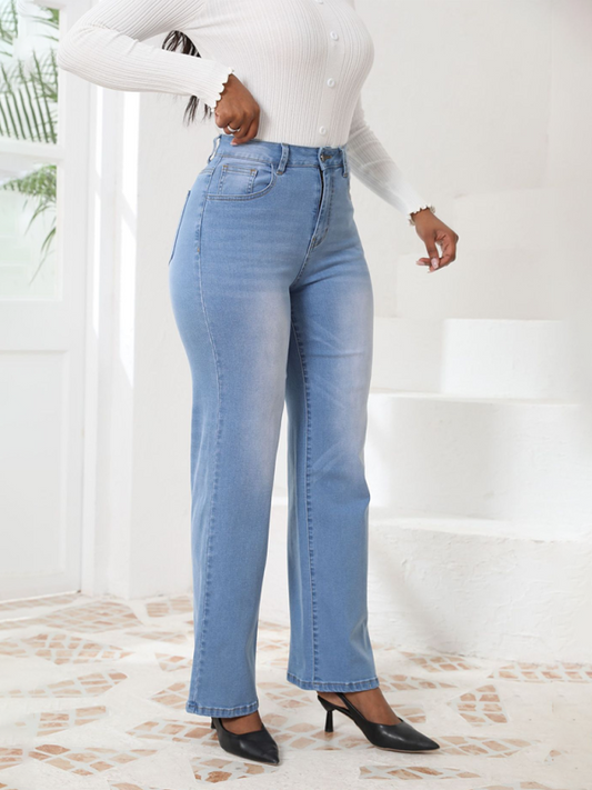 Casual Straight Leg Denim Trousers - AEGSTOR.COM