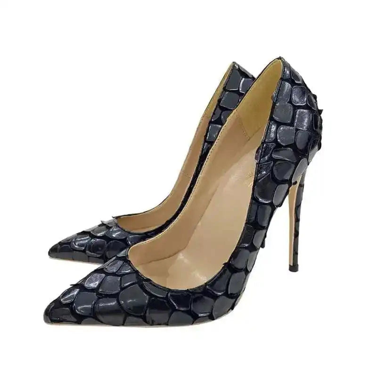 Black Python Pattern High Heels Women’s 12Cm Pointed Toe Stiletto Shoes | AE&GStor