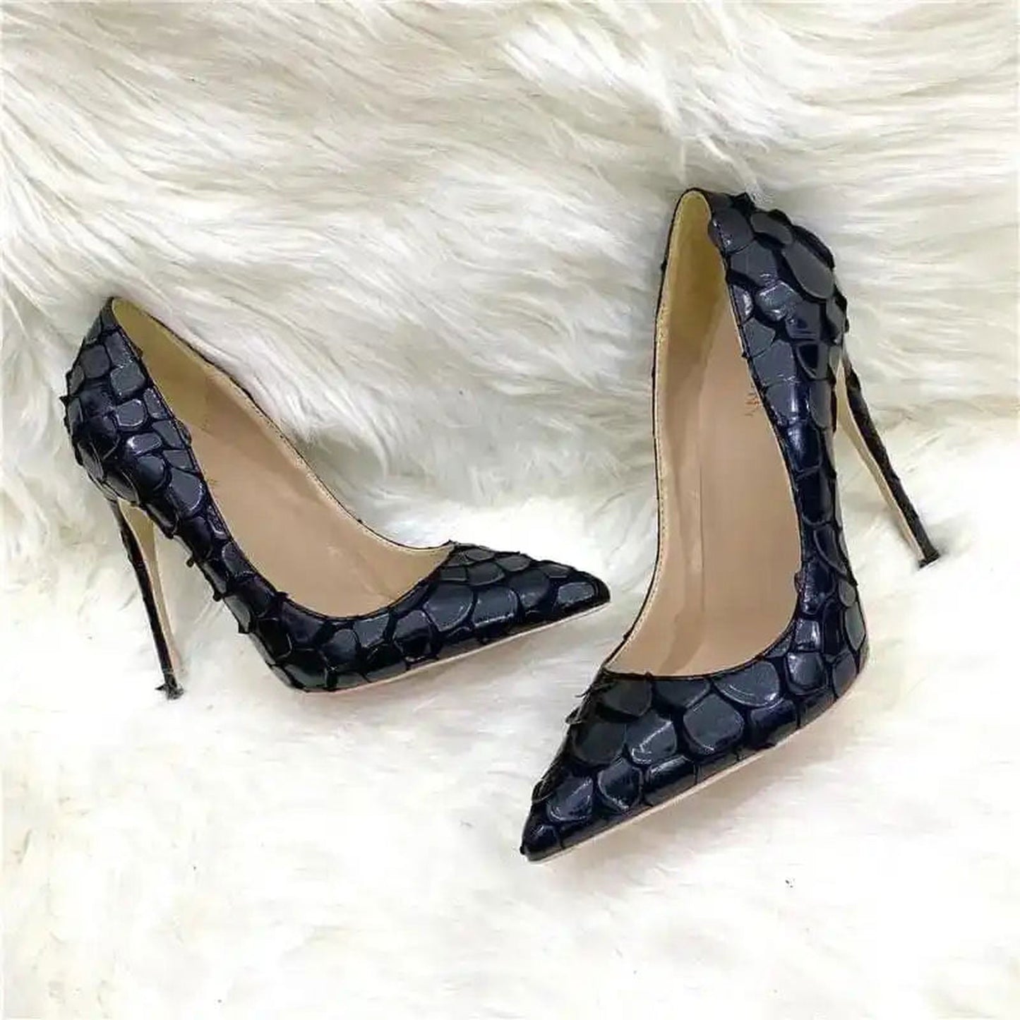 Black Python Pattern High Heels Women’s 12Cm Pointed Toe Stiletto Shoes | AE&GStor