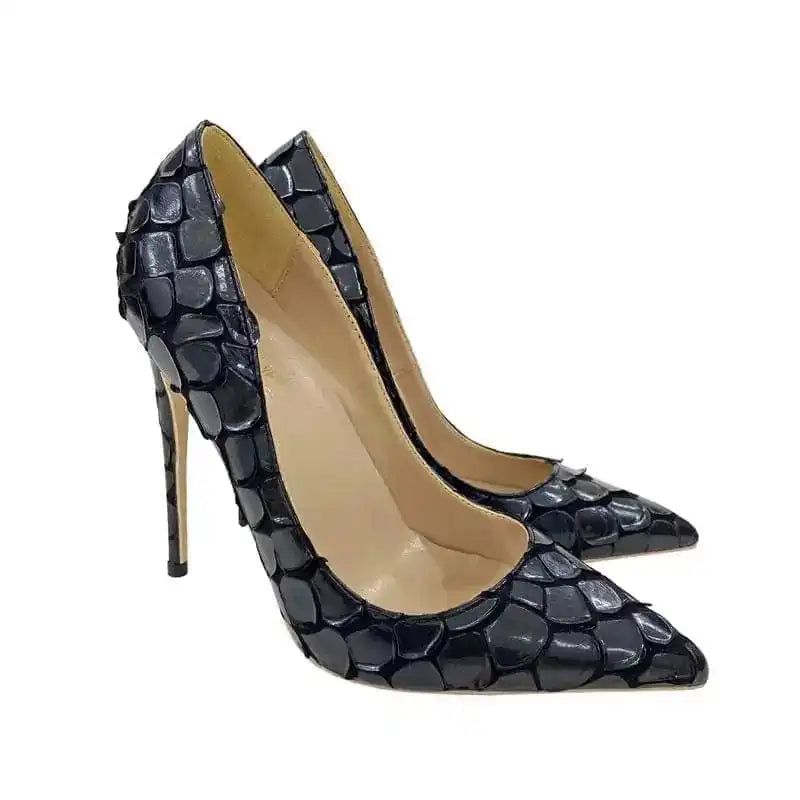 Black Python Pattern High Heels Women’s 12Cm Pointed Toe Stiletto Shoes | AE&GStor