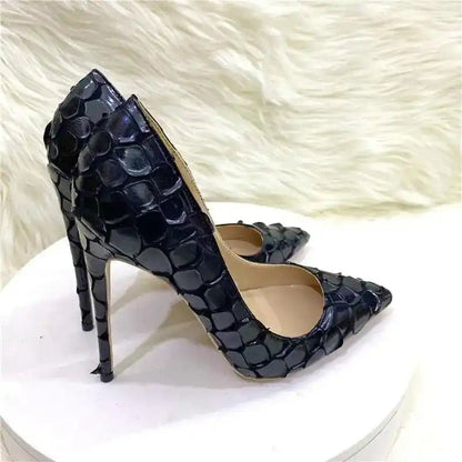 Black Python Pattern High Heels Women’s 12Cm Pointed Toe Stiletto Shoes | AE&GStor