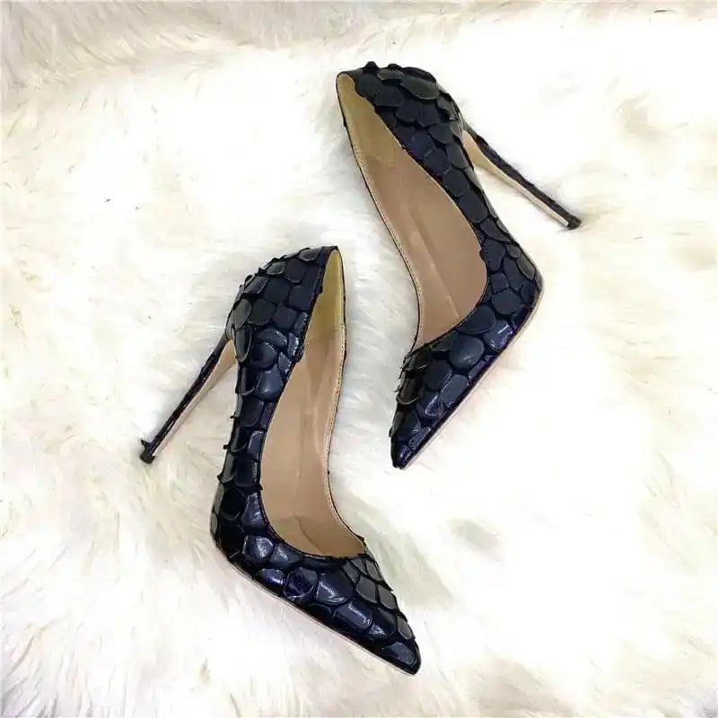 Black Python Pattern High Heels Women’s 12Cm Pointed Toe Stiletto Shoes | AE&GStor