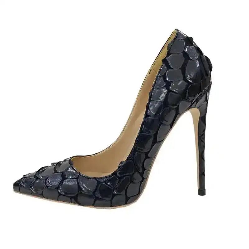 Black Python Pattern High Heels Women’s 12Cm Pointed Toe Stiletto Shoes | AE&GStor