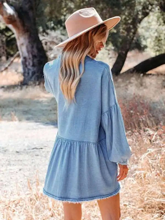 Balloon Sleeve Short Dress Vintage Fashion Loose Denim Dress | AE&GStor