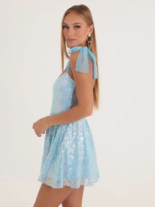 Casual Dresses Mini Dress with Straps Summer Sleeveless Backless Short Dress Women Sweet Birthday Blue | AE&GStor