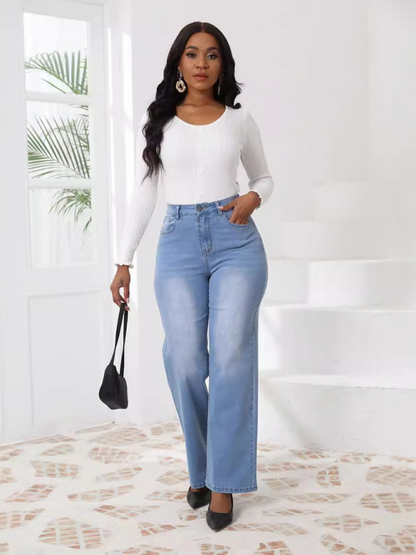 Casual Straight Leg Denim Trousers - AEGSTOR.COM