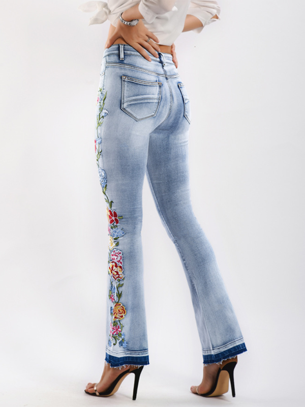 Women's Floral Denim Flare Pants Sale | AEGSTOR.COM