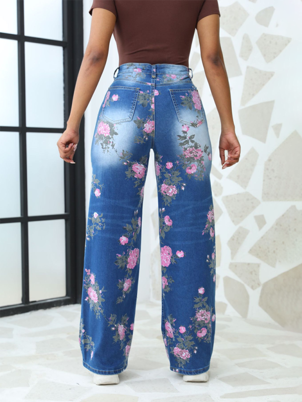 Trendy Floral Printed Wide Leg Jeans: AE&GStor