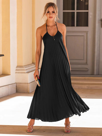 New A-hem pleated beach vacation long dress | AE&GStor