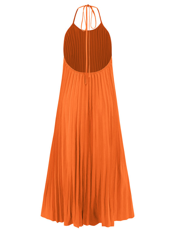 New A-hem pleated beach vacation long dress | AE&GStor