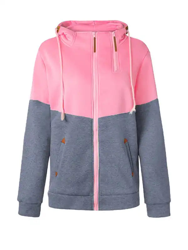 Double Zipper Color Block Hooded Long-Sleeved Plus Velvet Sweatshirt | AE&GStor