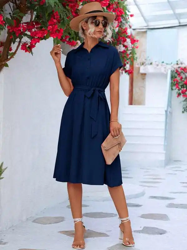 Elegant Casual Button Shirt Waist Tie Dress | AE&GStor