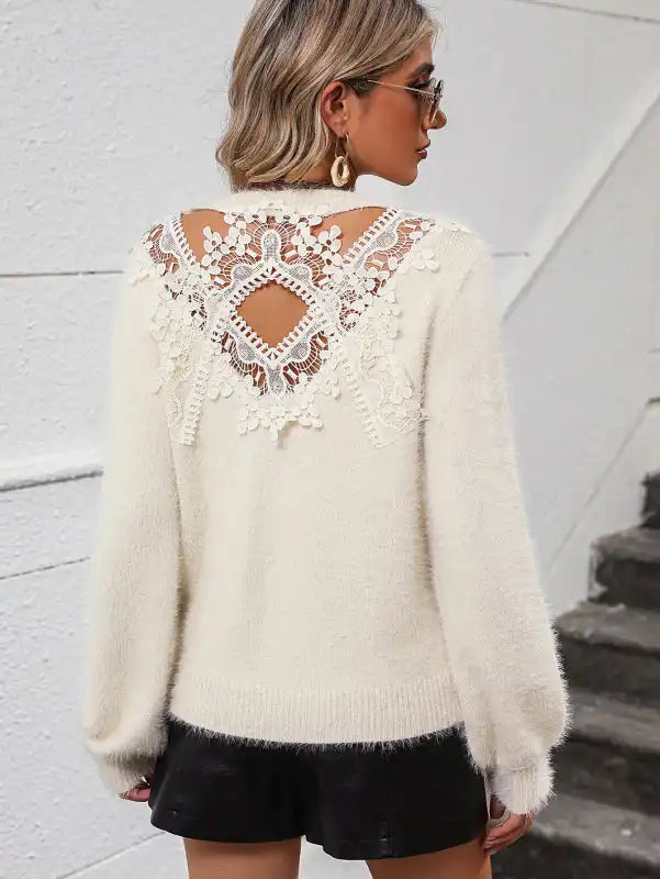 Floral Pattern Women’s Knitted Sweater Round Neck Long Sleeve Pullover Sweater | AE&GStor