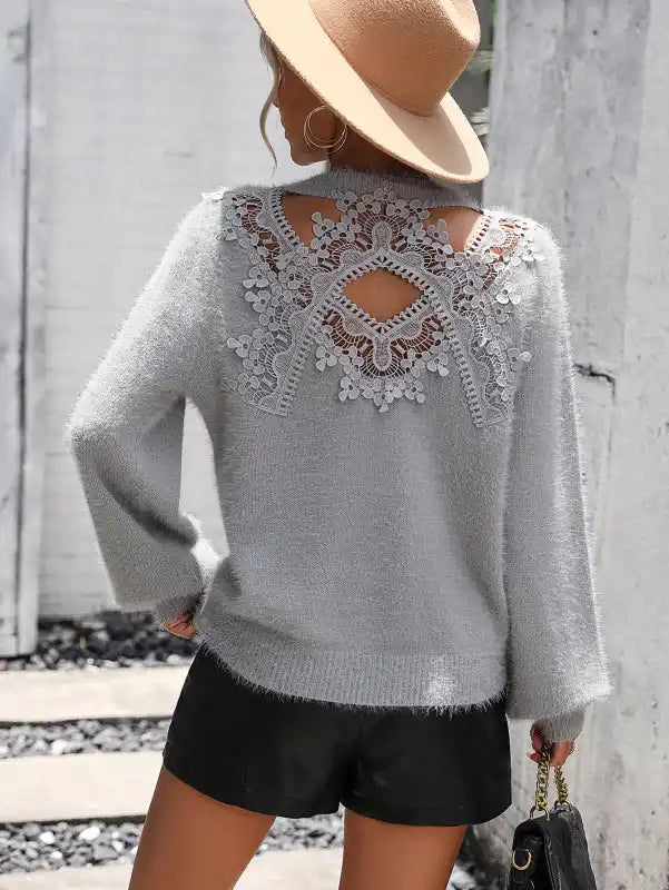 Floral Pattern Women’s Knitted Sweater Round Neck Long Sleeve Pullover Sweater | AE&GStor