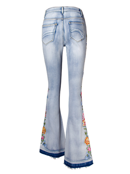 Women's Floral Denim Flare Pants Sale | AEGSTOR.COM