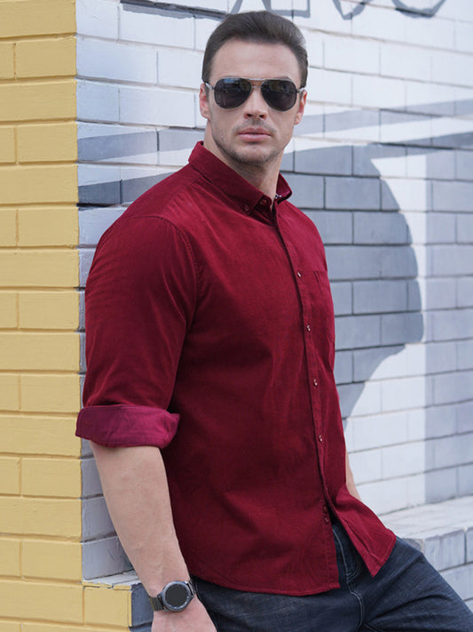 New Plus Size Men's Casual Loose Fashionable Corduroy Long Sleeve Shirt