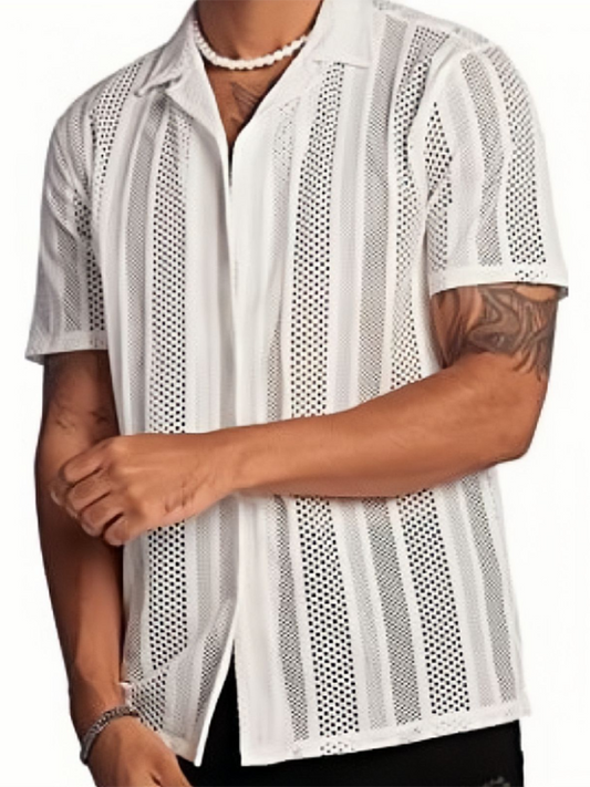 Nova camisa de manga curta de malha com botão casual de rua 