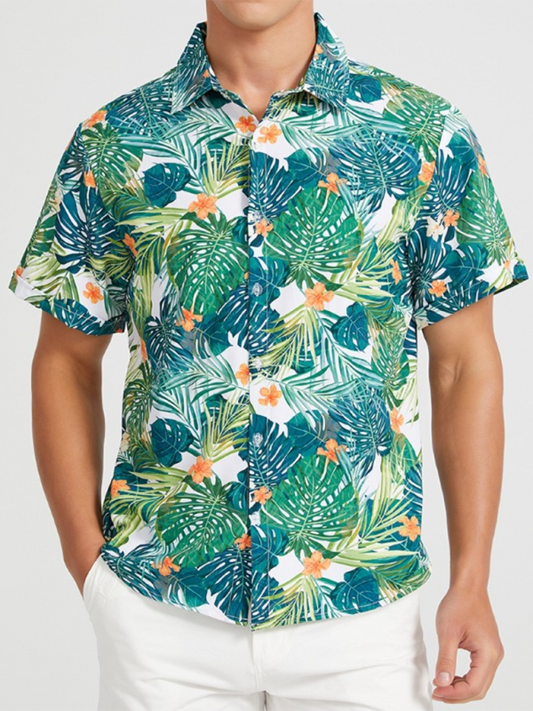 Męska koszula plażowa Hawajska koszula z krótkim rękawem i nadrukiem wakacyjnym