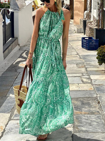 Women's Loose Sleeveless Bohemian Printed Midi Dress