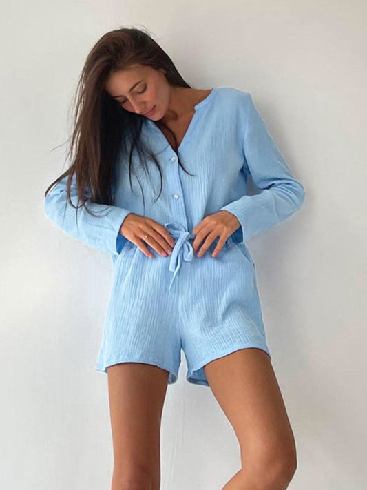 Long sleeve shorts suit outer wear loose women's home clothes