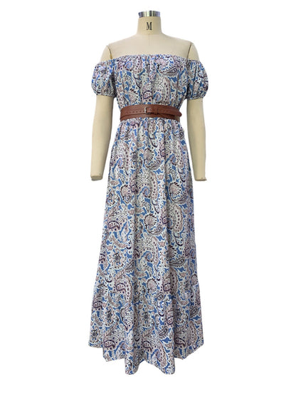 Modisches, kurzärmliges Bohemian-Kleid mit U-Boot-Ausschnitt für Damen