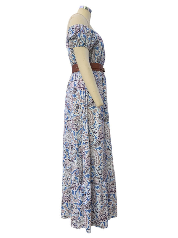 Modisches, kurzärmliges Bohemian-Kleid mit U-Boot-Ausschnitt für Damen