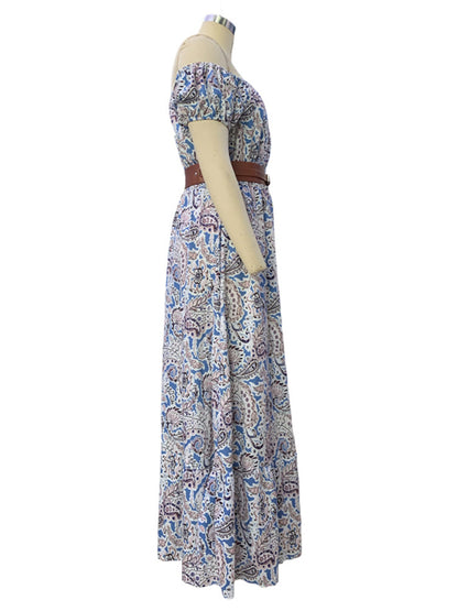 Robe bohème à la mode pour femmes, col bateau, manches courtes