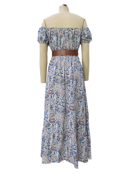 Robe bohème à la mode pour femmes, col bateau, manches courtes