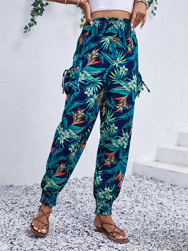 Casual Work Pants Pocket Tropical Print - Trousers