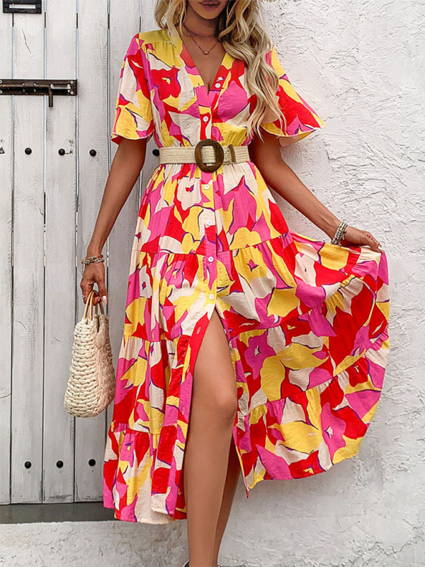 New Holiday Dress V-Neck Printed Dress \  Summer Dress