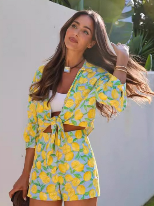 Neuer Freizeit-Shorts-Anzug mit Zitronen-Print für den Urlaub
