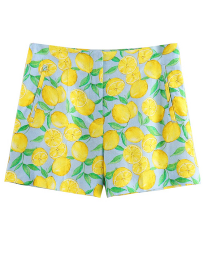 Novo terno de shorts com estampa de limão para férias e lazer