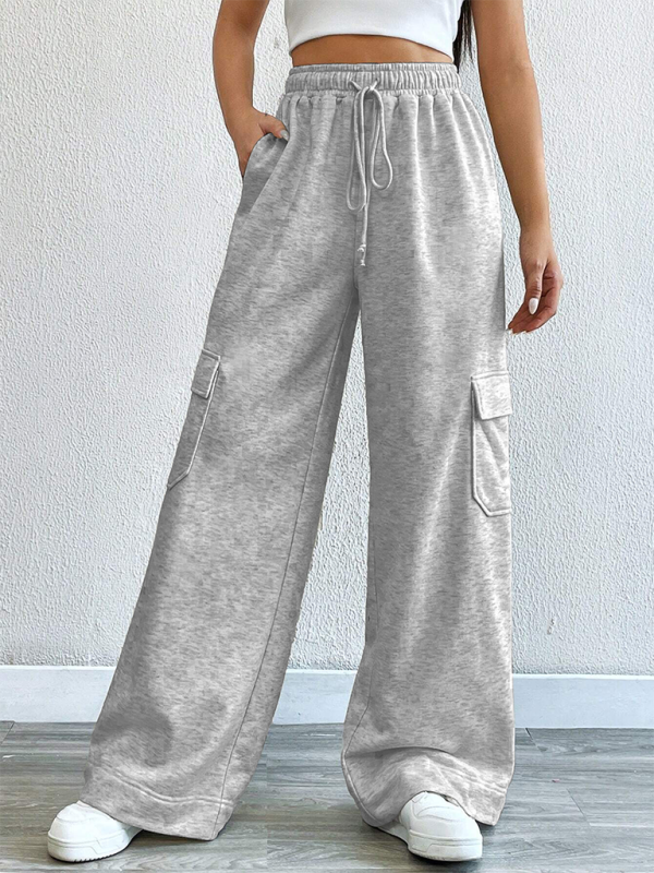 Workwear wide-leg casual pants casual style high waist pocket pants