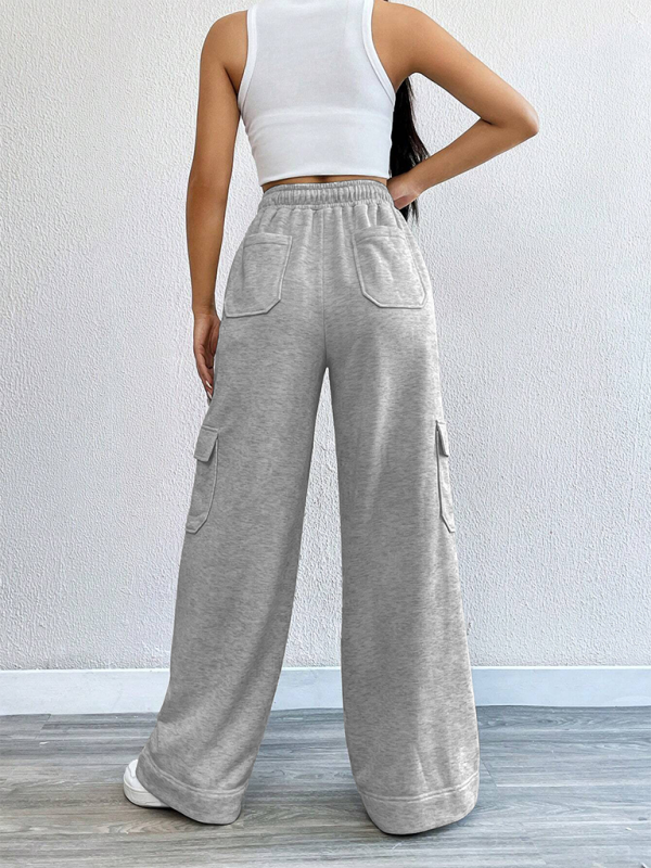 Workwear wide-leg casual pants casual style high waist pocket pants