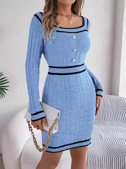 Elegant Long Sleeve Sweater Hip Skirt