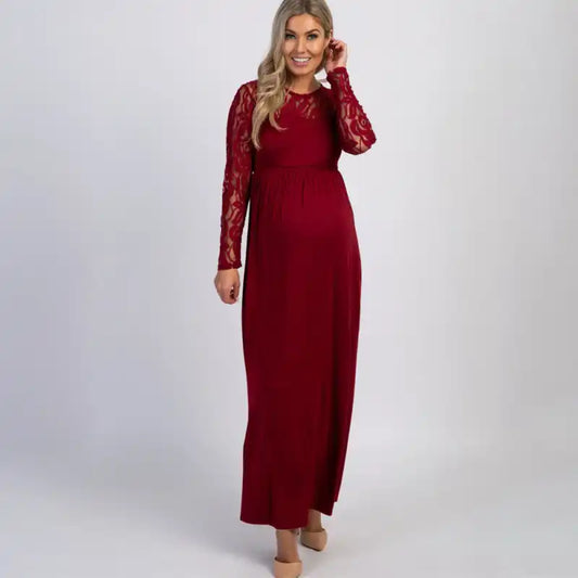 Long Sleeve Lace Dress Solid Color Long Dress | AE&GStor