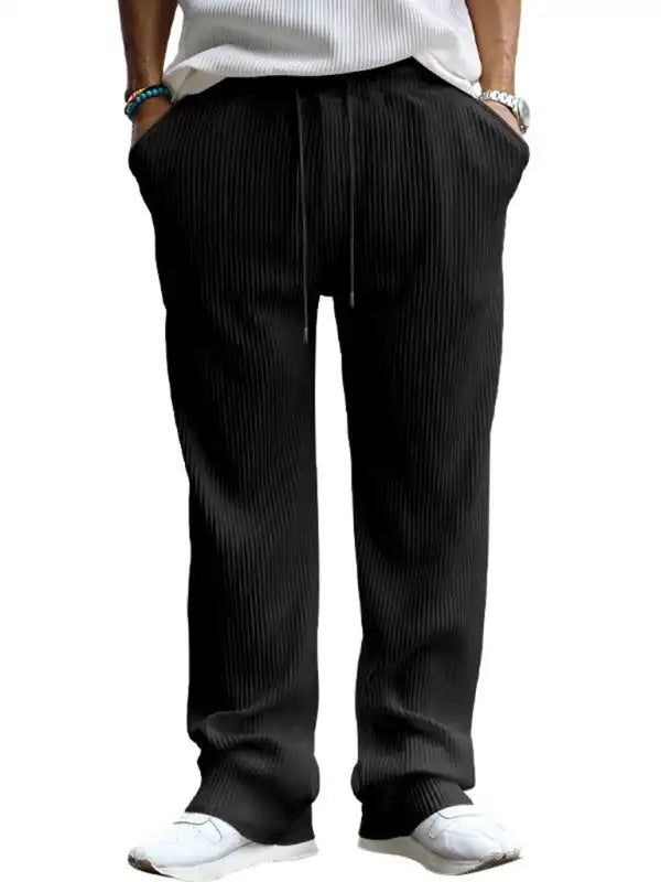 Men’s casual trousers, loose straight trousers, drapey striped high-waisted wide-leg trousers | AE&GStor