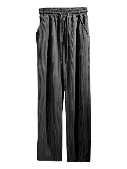 Men’s casual trousers, loose straight trousers, drapey striped high-waisted wide-leg trousers | AE&GStor