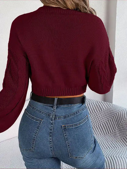 New autumn and winter casual solid color twist long-sleeved pullover navel-baring sweater | AE&GStor