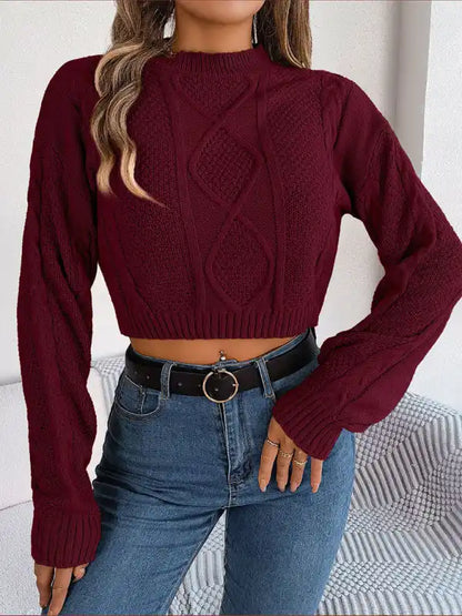 New autumn and winter casual solid color twist long-sleeved pullover navel-baring sweater | AE&GStor