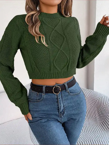 New autumn and winter casual solid color twist long-sleeved pullover navel-baring sweater | AE&GStor