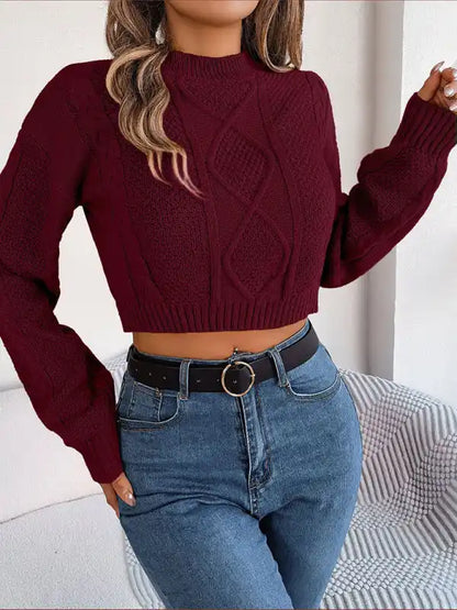 New autumn and winter casual solid color twist long-sleeved pullover navel-baring sweater | AE&GStor