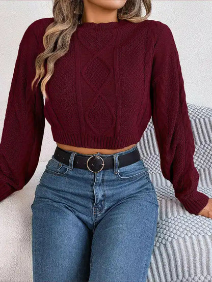 New autumn and winter casual solid color twist long-sleeved pullover navel-baring sweater | AE&GStor