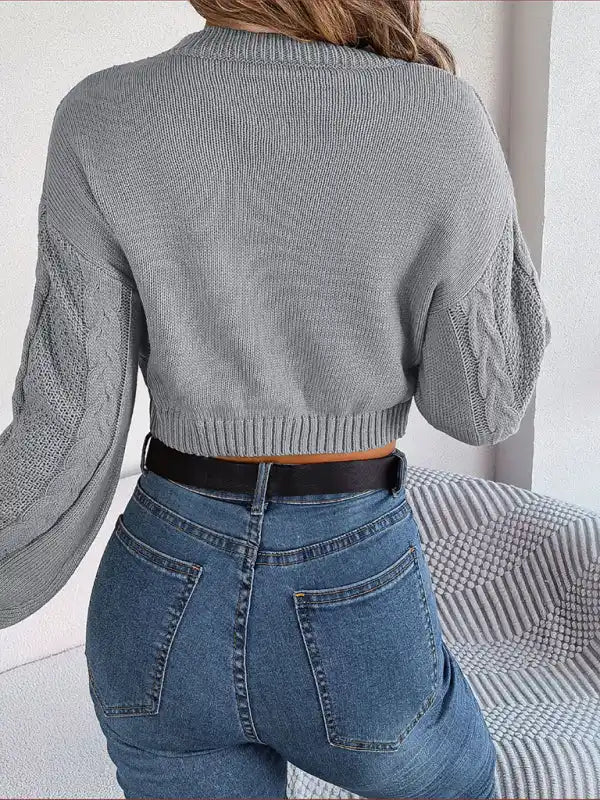 New autumn and winter casual solid color twist long-sleeved pullover navel-baring sweater | AE&GStor