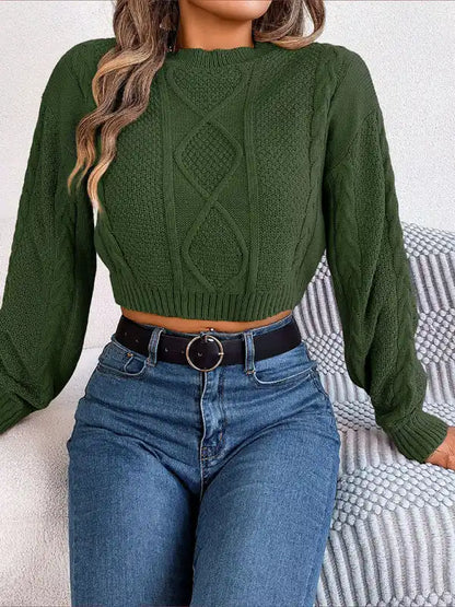 New autumn and winter casual solid color twist long-sleeved pullover navel-baring sweater | AE&GStor