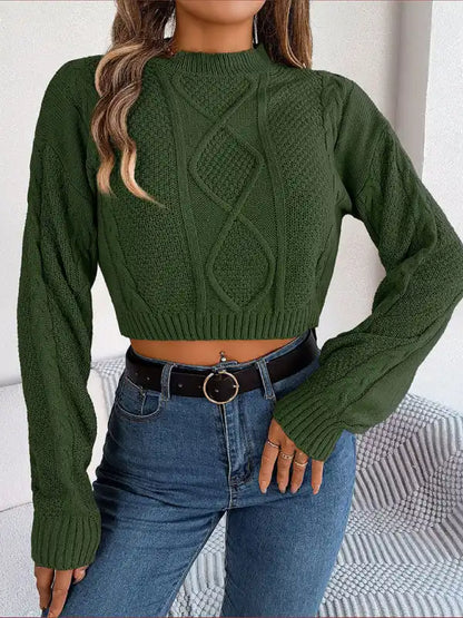 New autumn and winter casual solid color twist long-sleeved pullover navel-baring sweater | AE&GStor