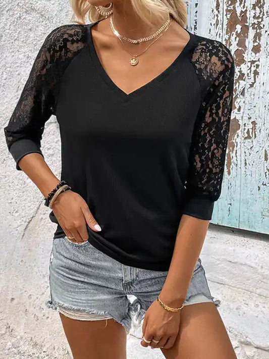 New casual elegant lace stitching black women’s top | AE&GStor