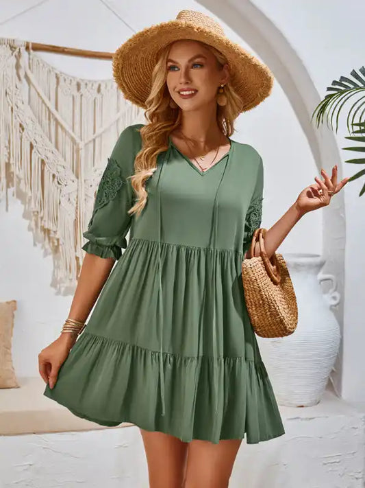 Casual solid color waisted webbing dress | AE&GStor