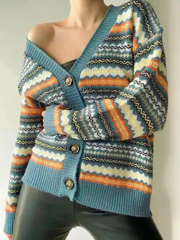 New Fashionable Contrast Color Knitted Sweater Cardigan Jacket Sweater | AE&GStor