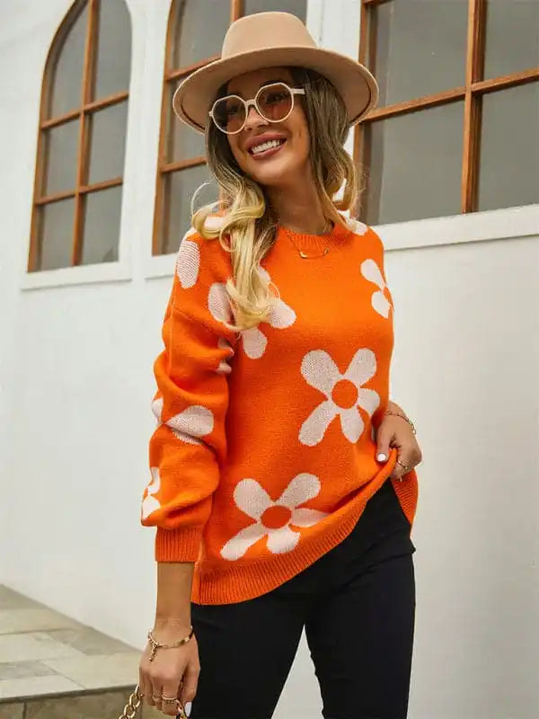 New long sleeve pullover floral pullover sweater | AE&GStor